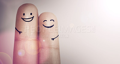 Buy stock photo Cropped shot of fingers with a smile drawn on them