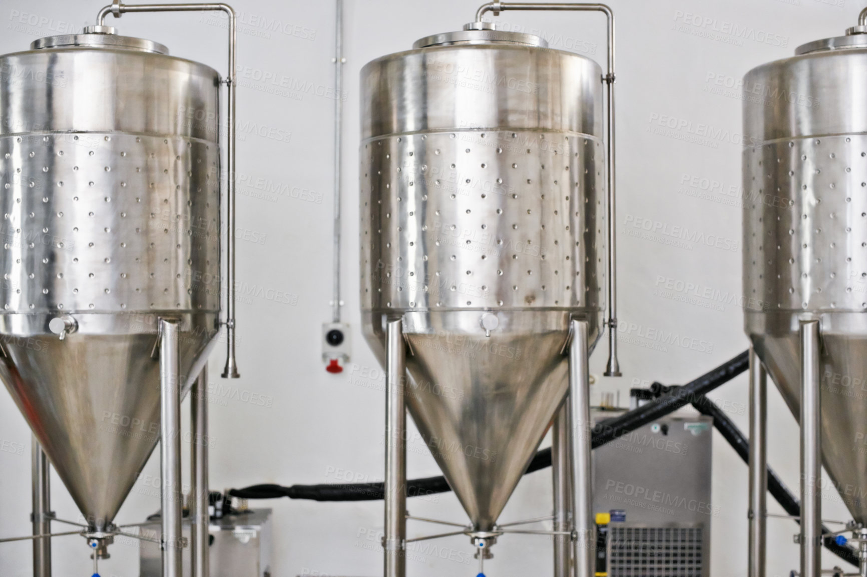 Buy stock photo Shot of steel tanks in a brewery