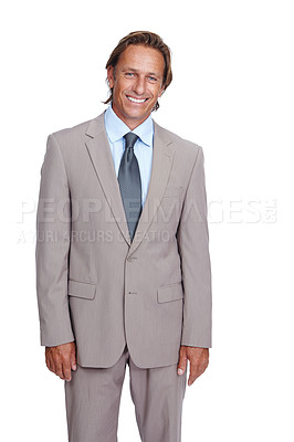 Buy stock photo Businessman, portrait and corporate ceo with success and leadership, executive isolated against white background. Business man, management and motivation with vision, goals and professional mockup