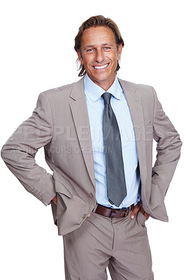 Buy stock photo Business man, portrait and corporate ceo with smile, success and leadership, executive isolated on white background. Businessman, management and motivation with vision, goals and happy in career