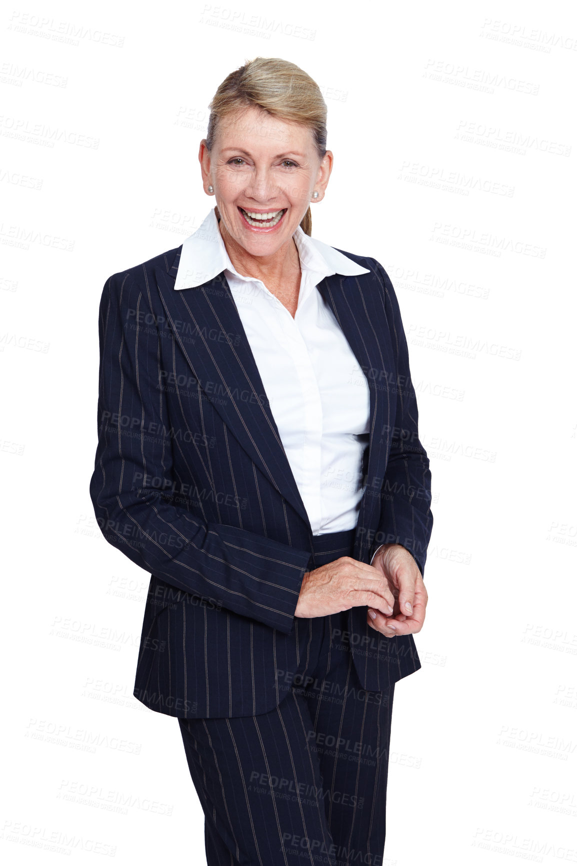 Buy stock photo Portrait, business and mockup with a senior woman in studio isolated on a white background for corporate branding. Manager, motivation and success with a mature female employee on blank space