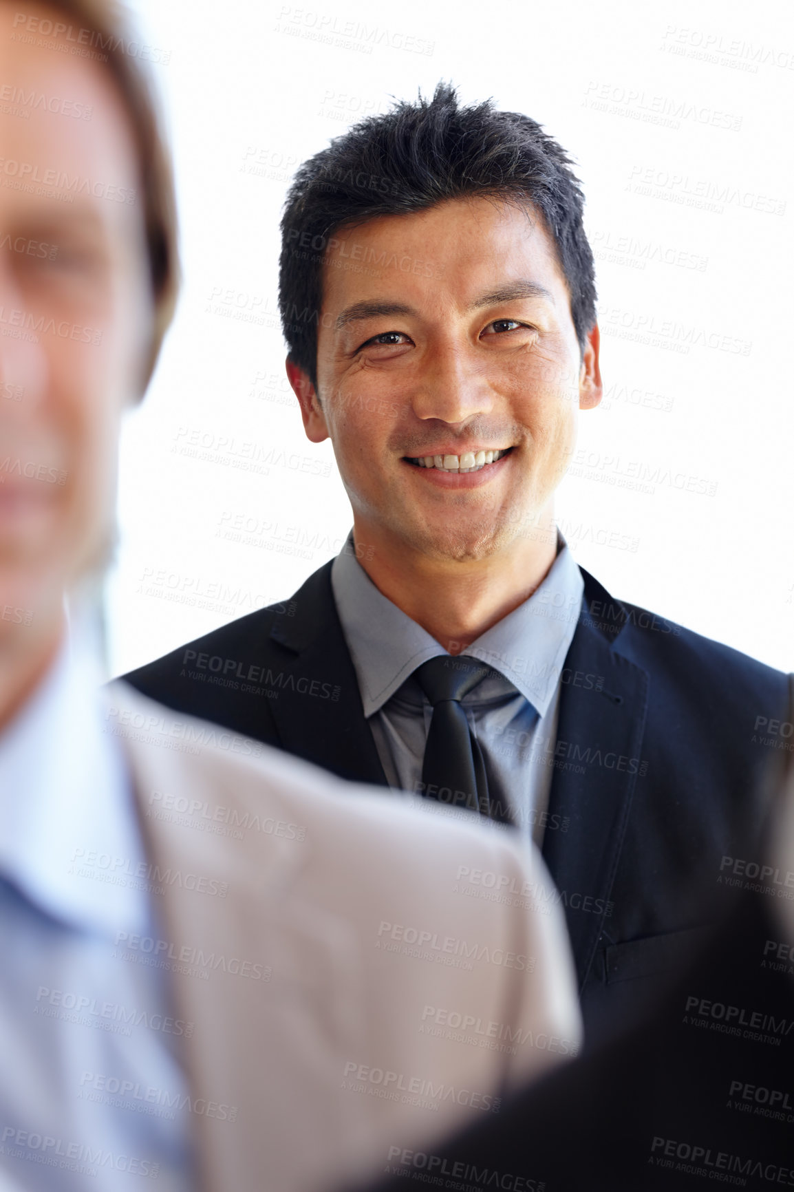 Buy stock photo Asian, businessman and entrepreneur in portrait for career, employment or work in suit for meeting. Executive, ceo or manager smiling in professional outfit for corporate, occupation and job