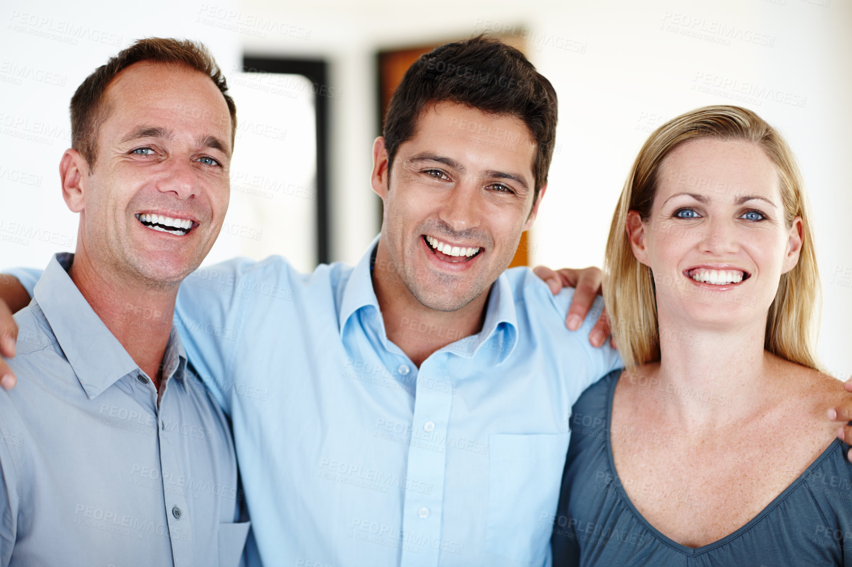 Buy stock photo Business people, happy in portrait and team with support, solidarity and community at company. Collaboration, partnership and trust with professional workforce, colleagues with confidence and pride