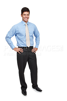 Buy stock photo Businessman, portrait and smile with accountant, isolated and confident in studio or white background. Male person, banking and happy in backdrop for economy, consultant and financial advisor in job