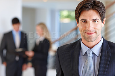 Buy stock photo Businessman, smile and portrait for career, corporate planning and project management for work in company. Manager or consultant with ambition and pride for profession and happy for occupation duty