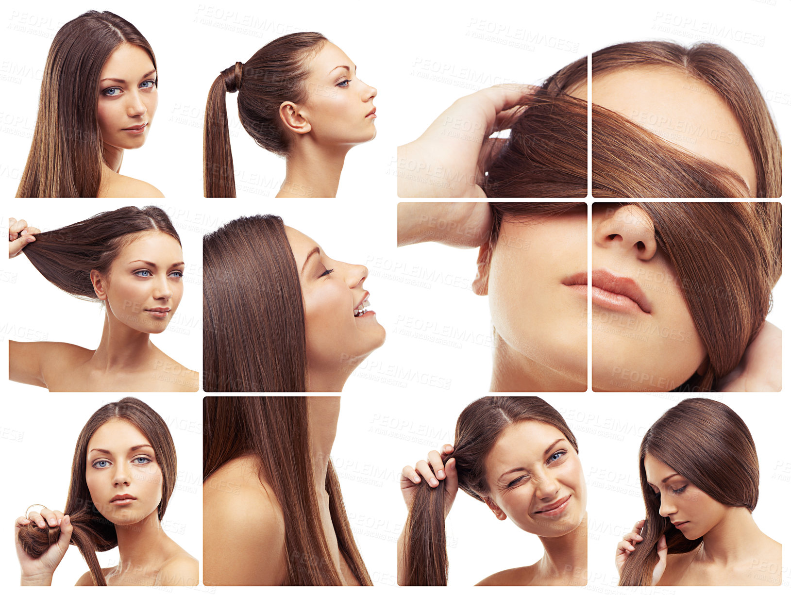 Buy stock photo Composite shot of various images of hair care