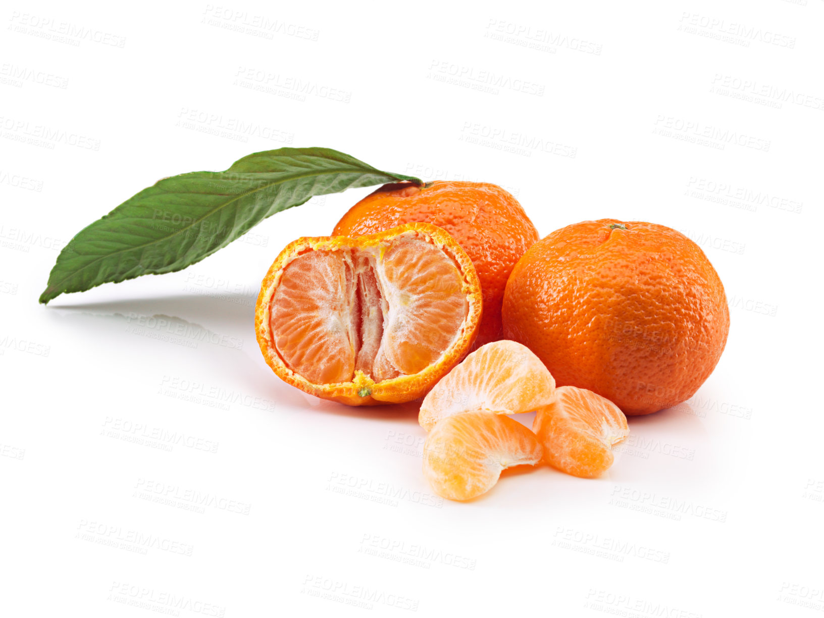 Buy stock photo Fruit, tangerine and citrus slice for vitamin c, diet and healthy nutrition on isolated white background. Food, closeup and organic for natural wellness, health and eating on studio backdrop