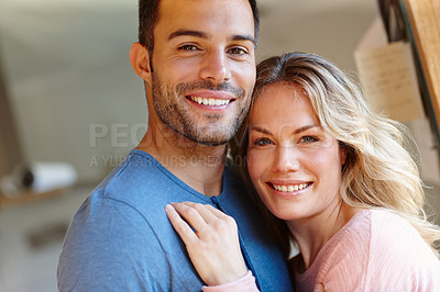 Buy stock photo Portrait of an affectionate young couple