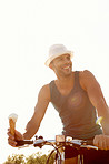 Enjoying an ice-cream cone and a bike ride