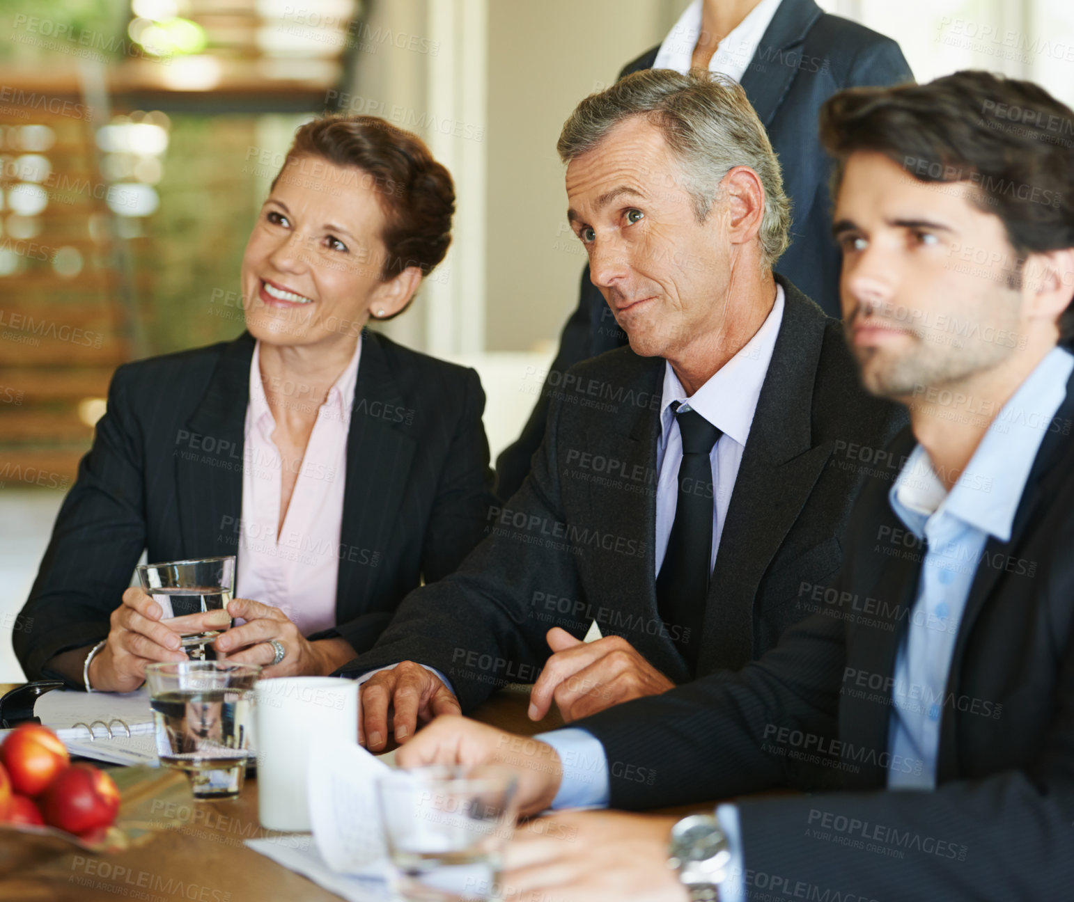 Buy stock photo Business people, teamwork and collaboration in office for meeting, discussion and deal negotiation. Corporate, colleagues or employees in boardroom together for contract, review and plan feedback