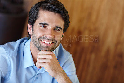 Buy stock photo Portrait of a confident young businessman with copyspace
