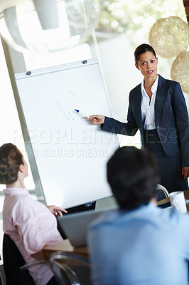 Buy stock photo Business people, teamwork or presentation in office for planning, discussion and campaign report. Corporate, woman and coworkers in boardroom together for meeting, communication and feedback 