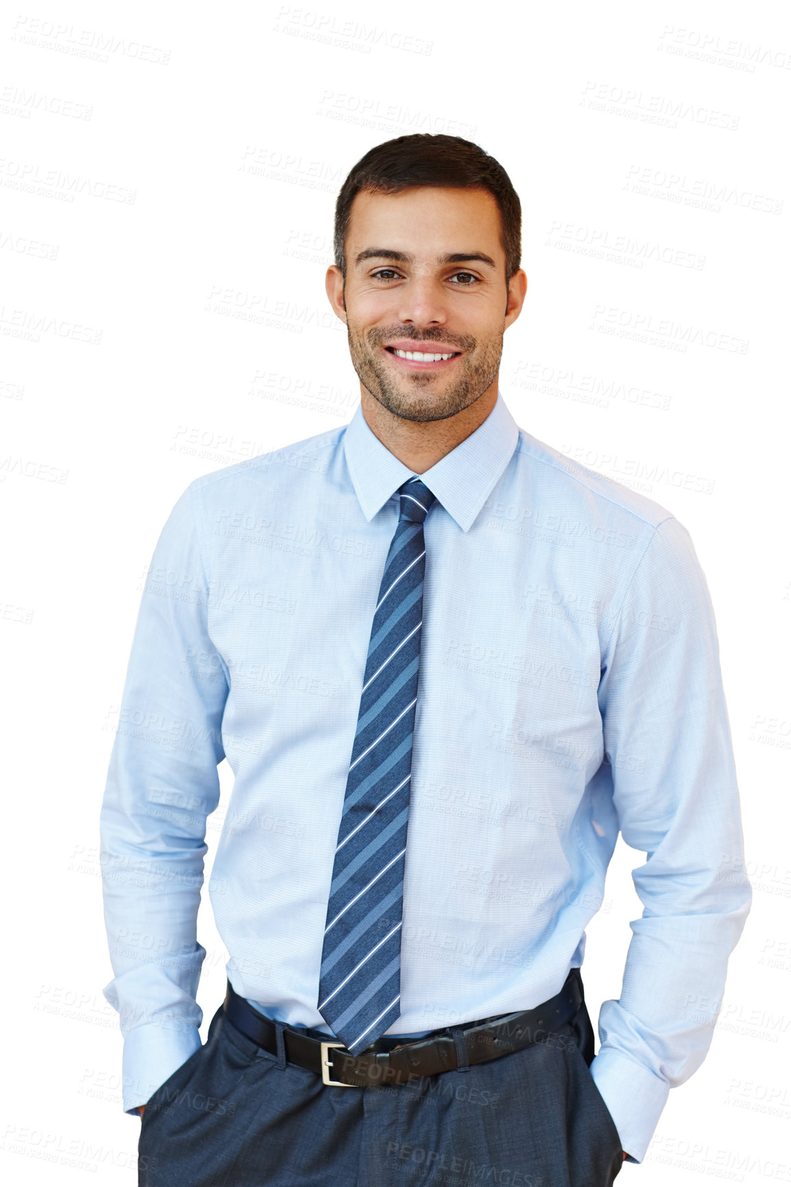 Buy stock photo Portrait, confidence or happy businessman in studio for corporate company or job on white background. Pride, smile and face of professional entrepreneur, consultant and salesman in tie for career