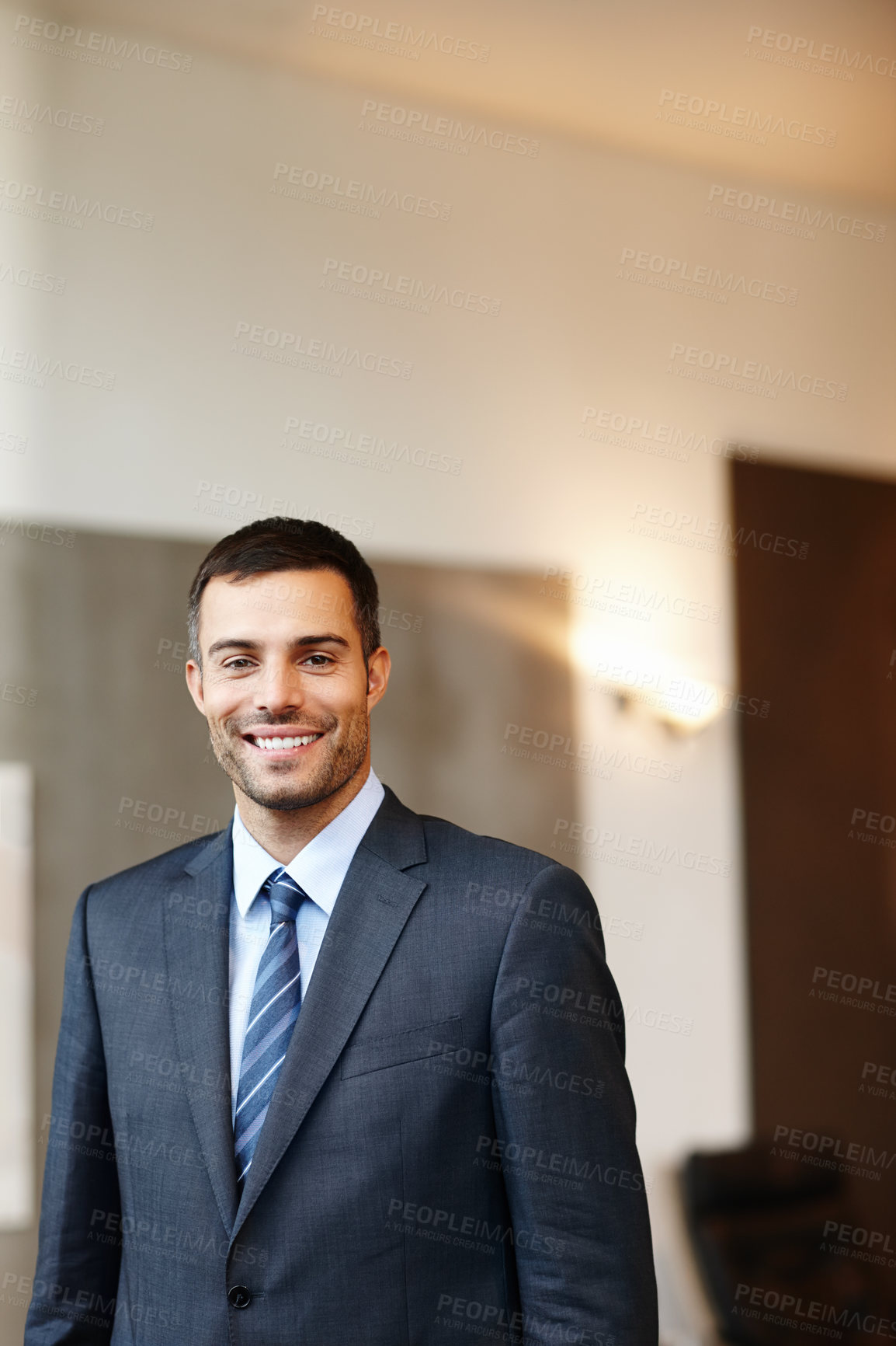 Buy stock photo Smile, confident and portrait of businessman in office with pride, positive and professional attitude. Happy, career and male financial advisor from Canada at startup company for finance growth.