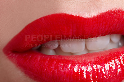 Buy stock photo Closeup shot of a woman's vibrant red lips