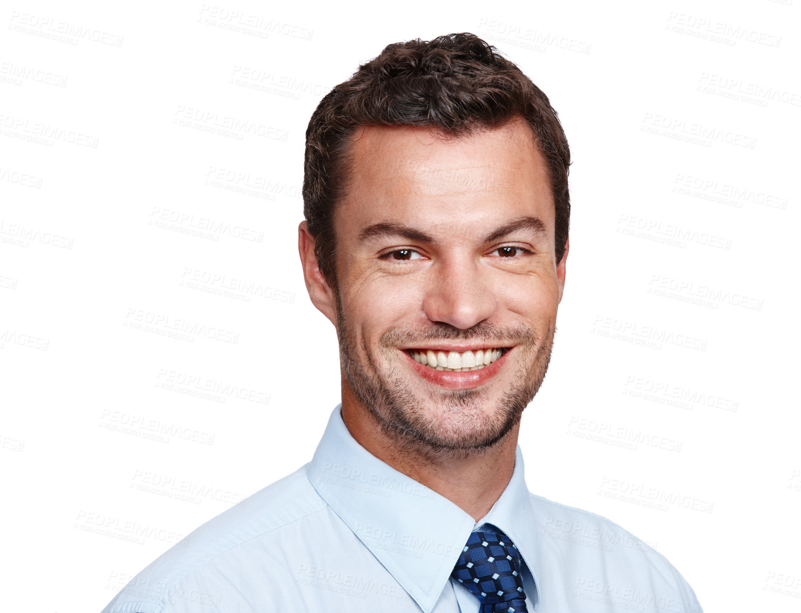 Buy stock photo Smile, face of businessman in studio for portrait, finance and success on white background. Male economist, happy and proud with career for business, leadership and management of company in France