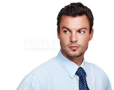 Buy stock photo Head and shoulders image of a handsome businessman isolated on a white background