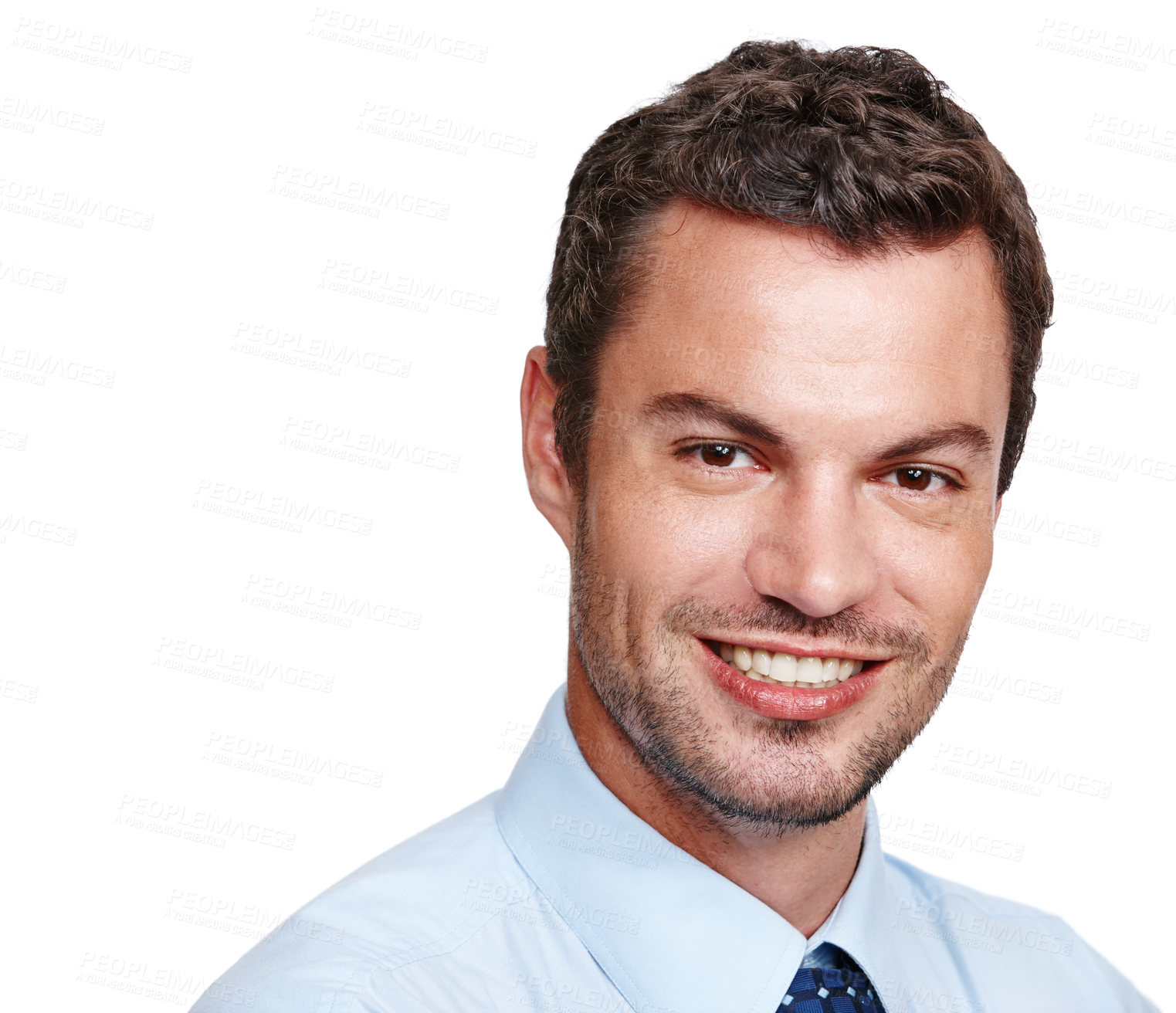 Buy stock photo Closeup portrait of a handsome young businessman isolated on a white background