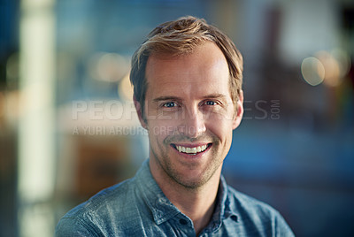 Buy stock photo Portrait of man, confident and professional in office with smile for career, new project and startup as operations manager. Businessman, entrepreneur and person to manage resources or efficiency