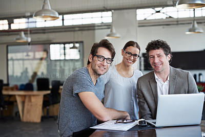 Buy stock photo Portrait of three business colleagues in the office