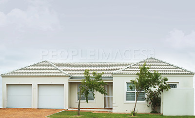 Buy stock photo Outdoor, property and house in neighborhood, estate or residential area in Dallas, Texas community in USA. Background, development or suburban home for investment project or society in quiet town