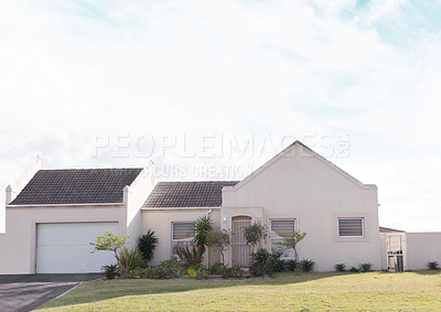 Buy stock photo Sky, property or house in neighborhood, real estate or residential area in Dallas, Texas community in USA. Background, outdoor development or suburban home in investment project in quiet town or yard