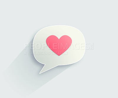 Buy stock photo Heart vector, online dating speech bubble or social media emoji icon for digital communications. White background mockup space or emojis graphic with love sign in messages or texting conversation