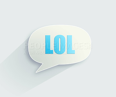 Buy stock photo Vector, lol speech bubble or social media chat online network joke or digital communication. Laughing meme, comedy blog or graphic with funny text messages or conversation on white background space