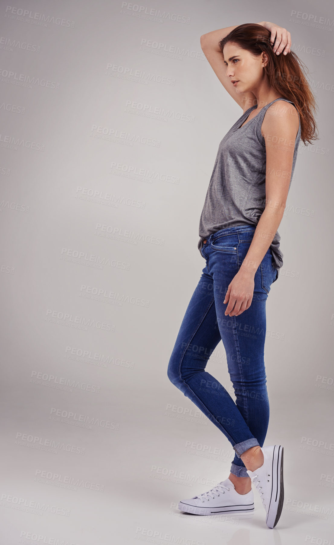 Buy stock photo Full length studio shot of casually-dressed young woman