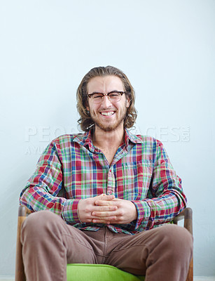 Buy stock photo Creative, smile and man relax with portrait in office for tech support, system engineer and professional for business. Male IT specialist, pride and confidence for career as network administrator.