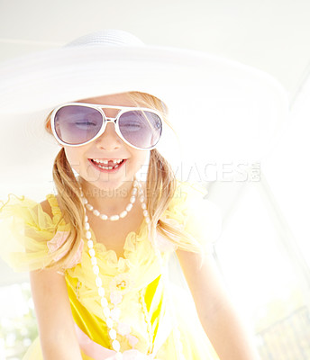 Buy stock photo A cute little girl smiling while wearing dress-up clothes