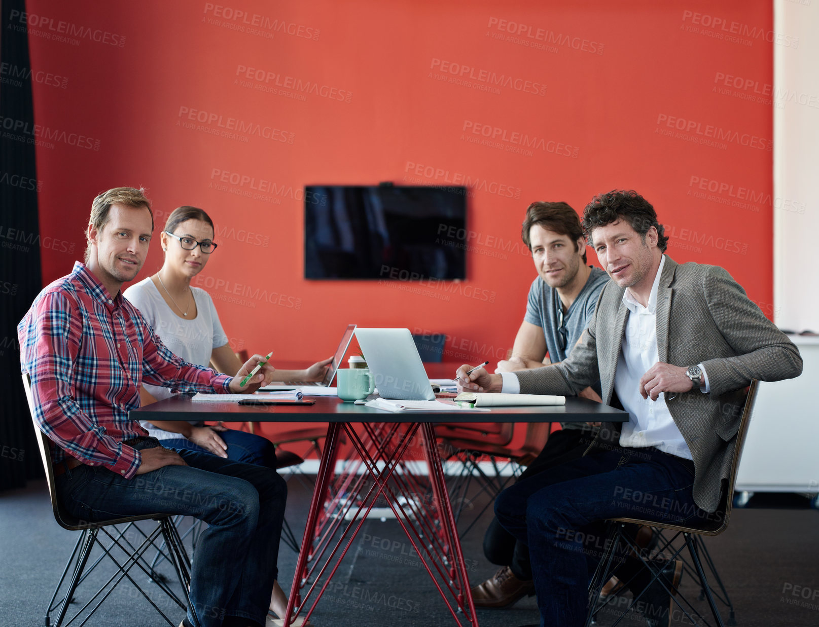 Buy stock photo Portrait of a group of colleagues having a meeting in a boardroom