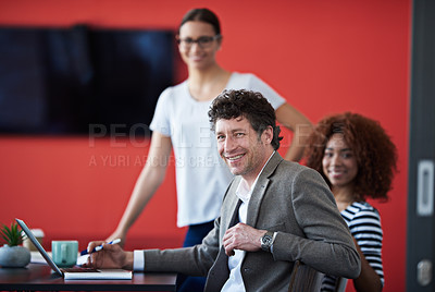 Buy stock photo Portrait of a group of colleagues having a meeting in a boardroom