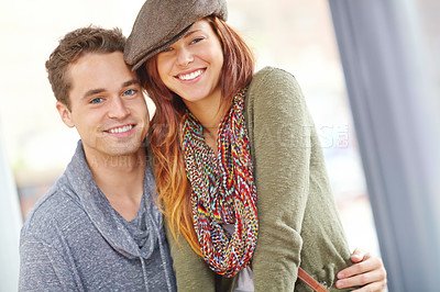 Buy stock photo Portrait of a happy couple with copyspace