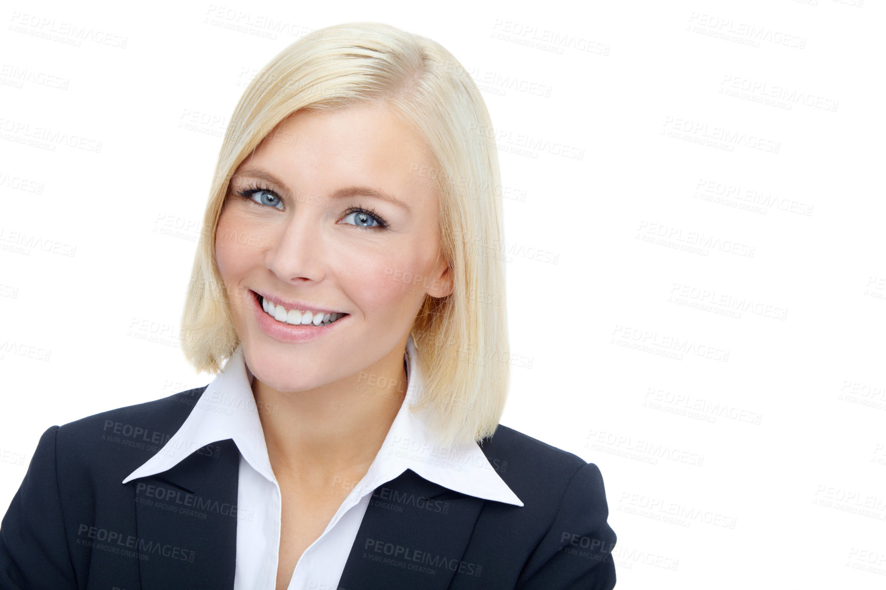 Buy stock photo Business woman, happy and portrait in studio for professional service, career growth and ambition. Corporate worker, face and financial consultant on white background for finance or wealth management