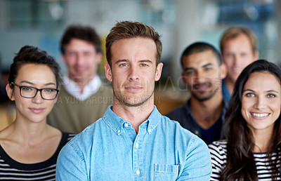 Buy stock photo A group of diverse staff looking determined and proud