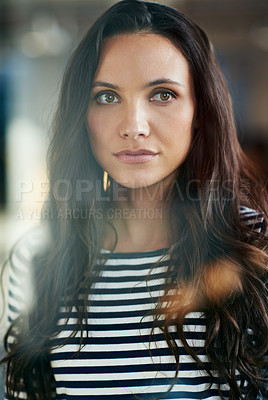 Buy stock photo Cropped shot of a casually-dressed businesswoman standing in her office