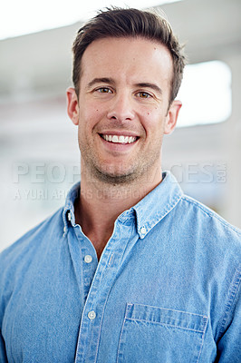Buy stock photo Portrait of smiling man in a casual work environment