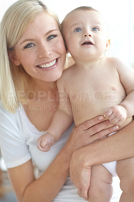 Buy stock photo Cute little baby spending time with it's mother