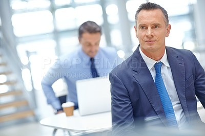 Buy stock photo Businessman, travel and work trip for corporate conference, airport or business lounge with company ceo. Executive, man and career with professional seminar or workshop, boss traveling for convention