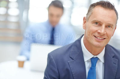 Buy stock photo Leader, office portrait or happy man, business manager or expert working in banking, stock exchange or investment job. Professional person, finance broker or corporate face of crypto trader smiling