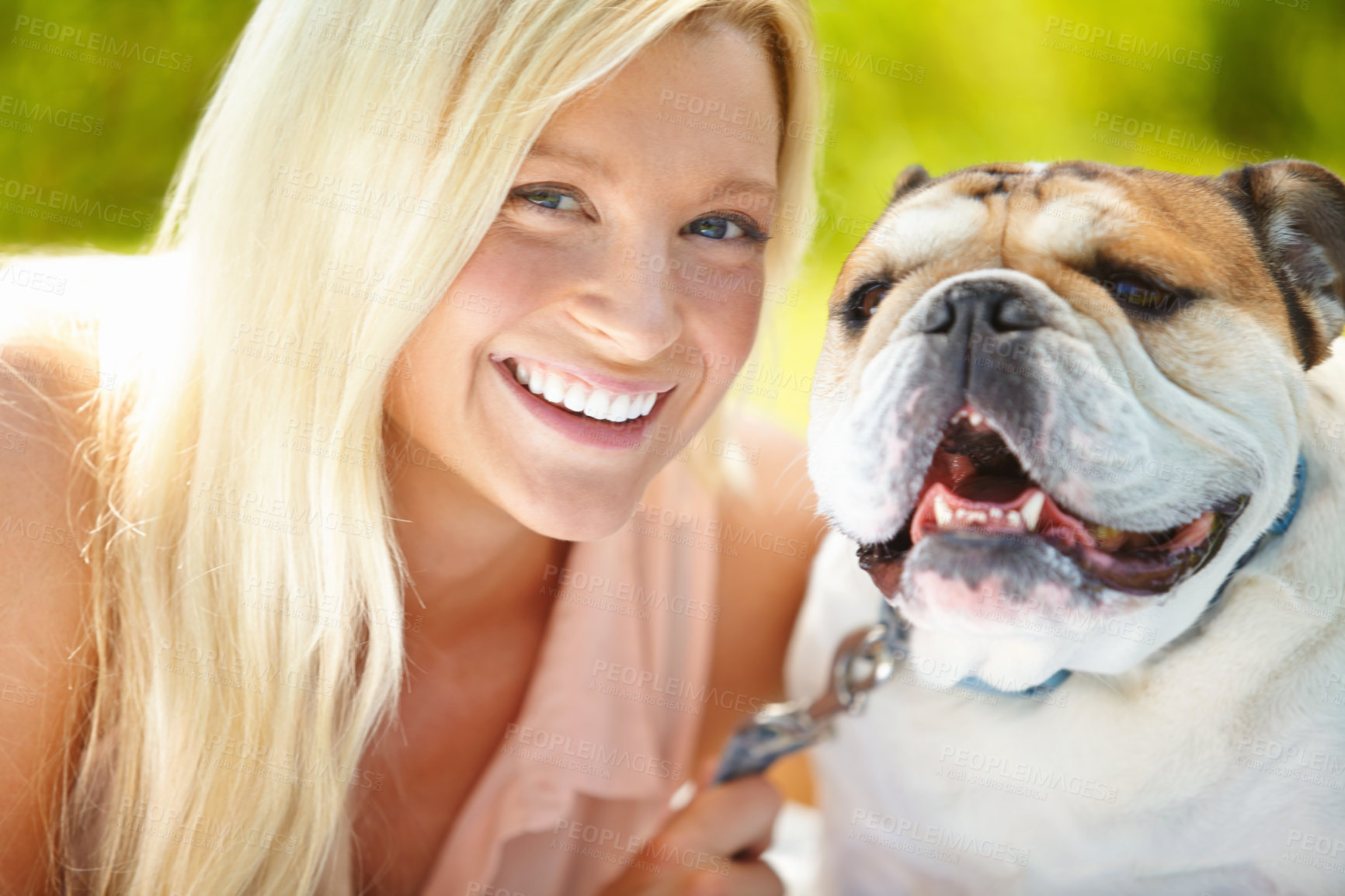 Buy stock photo Portrait of a beautiful blonde with her dog