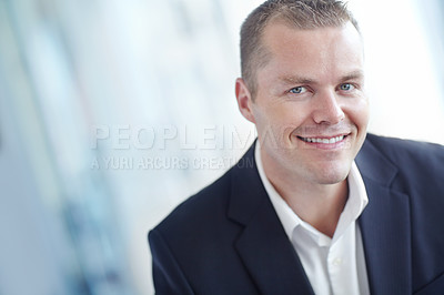 Buy stock photo Smiling caucasian businessman at work
