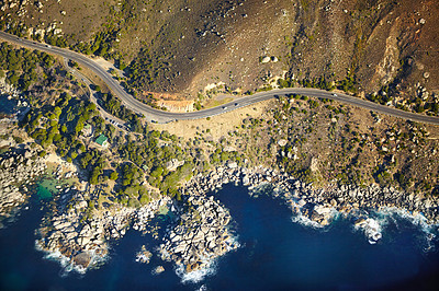 Buy stock photo Aerial shot of a coastline