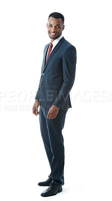 Buy stock photo A happy businessman isolated on white while smiling