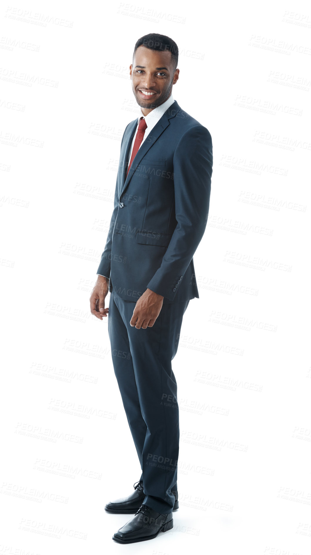 Buy stock photo A happy businessman isolated on white while smiling