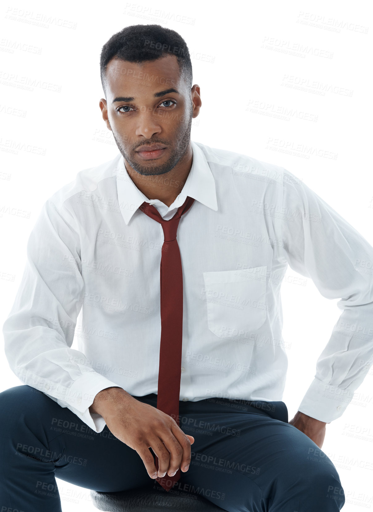 Buy stock photo Confident, lawyer and portrait of business black man in studio with attitude, serious and ambition. Professional, corporate and person with pride for lawyer career, work and job on white background