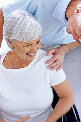 Buy stock photo Closeup shot of a happy senior couple in a hospital