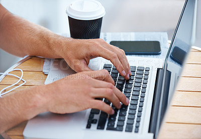 Buy stock photo Closeup of a man typing on a laptop keyboard