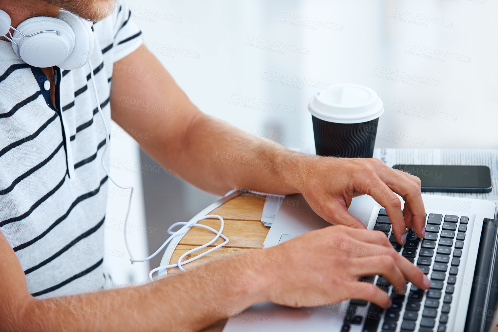 Buy stock photo Closeup of a man typing on a laptop keyboard